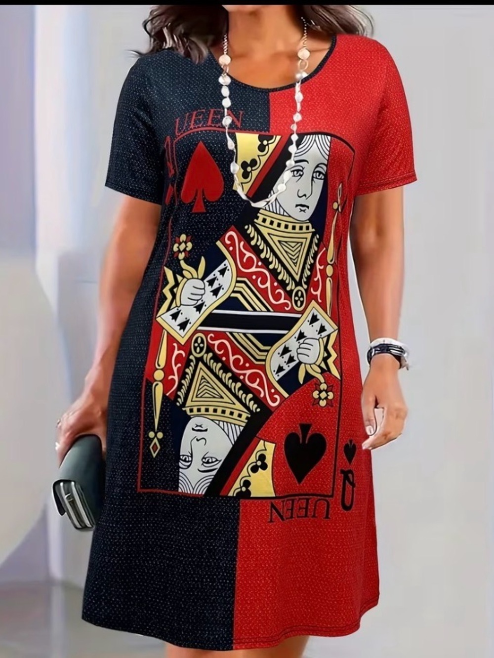 Plus Size 3X (fits 1-2X) Queen of Spades Red & Black Graphic Tunic Tshirt Dress - Picture 6 of 8